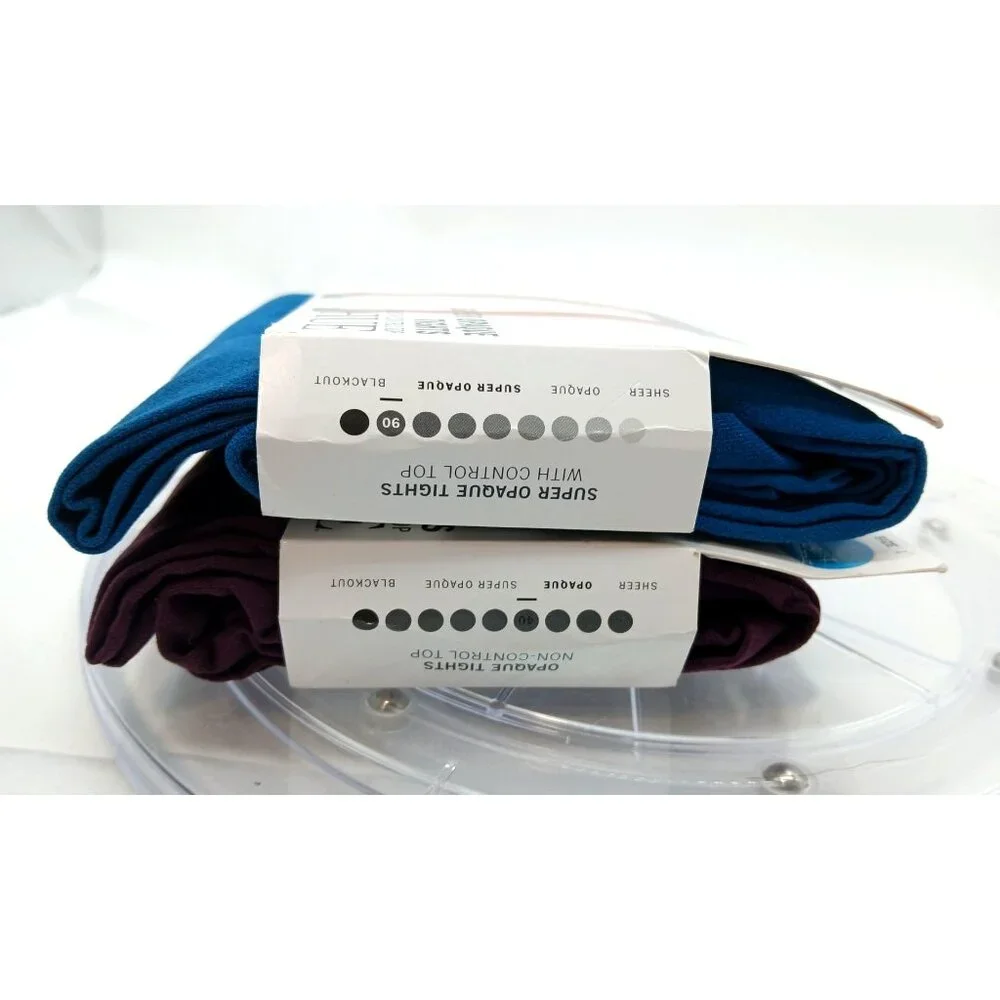 Hue Opaque Tights Perfit Lot 2 Size 1 XS S Blue Burgundy Opaque Wide Band USA - Picture 4 of 8